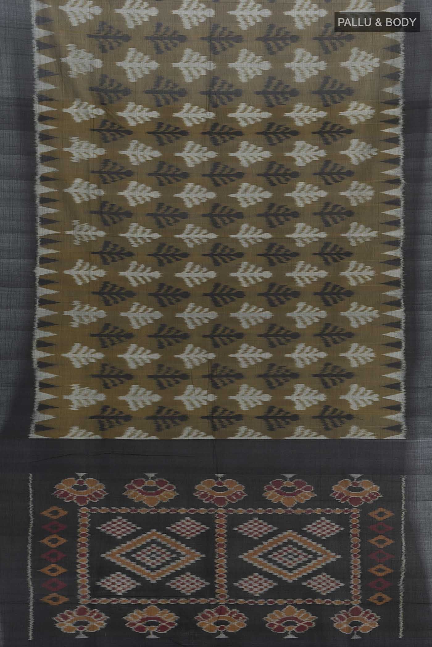 Mehandi Green Pochampally Cotton Saree - Image 5