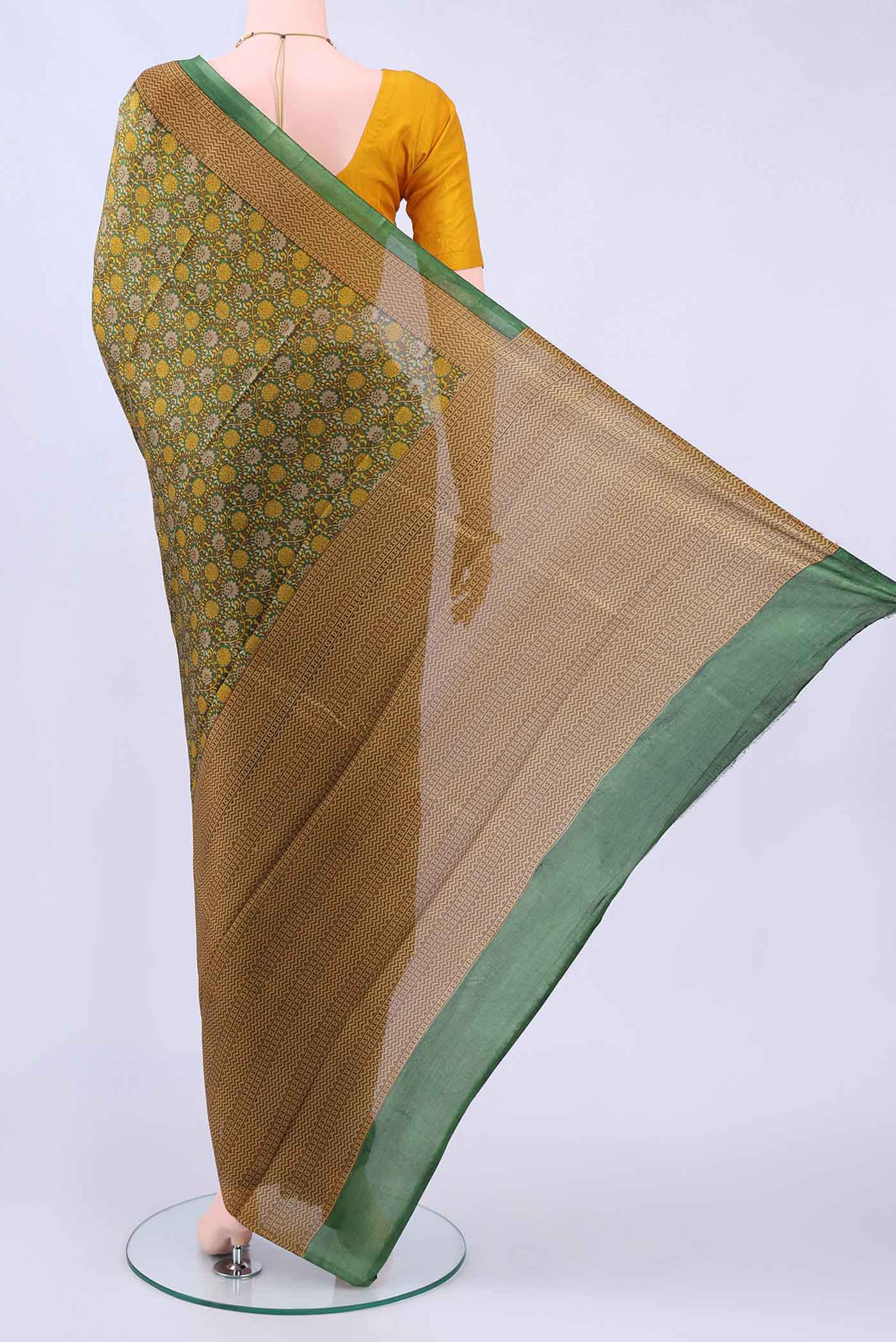Mehandi Green Printed Silk Saree - Image 3