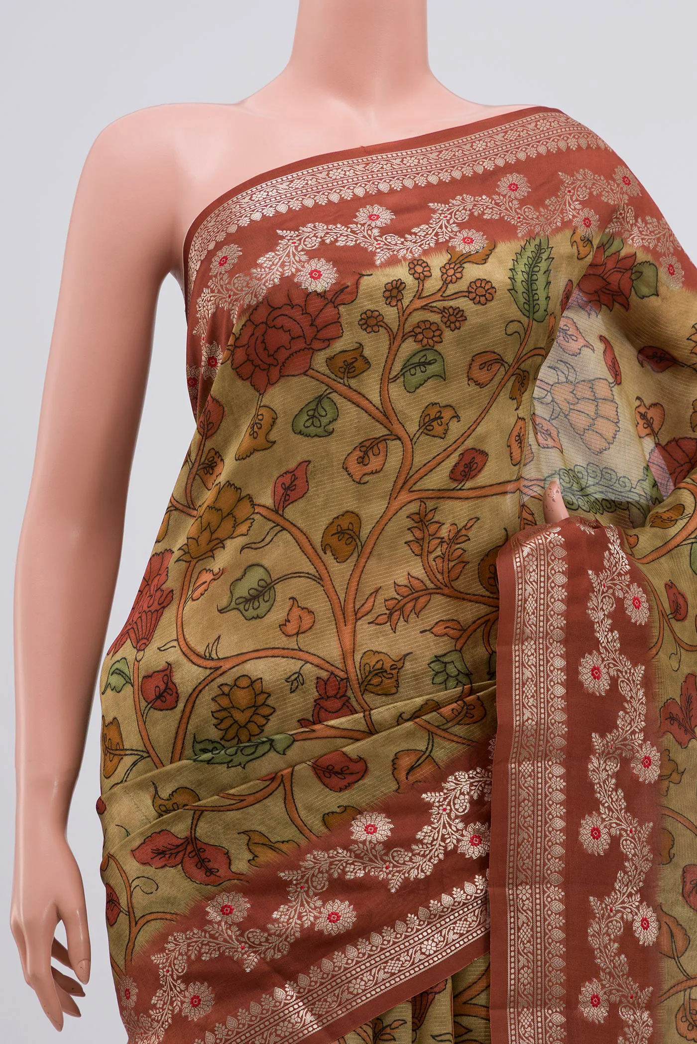 Beige Banarasi Raw Silk Saree - Image 2