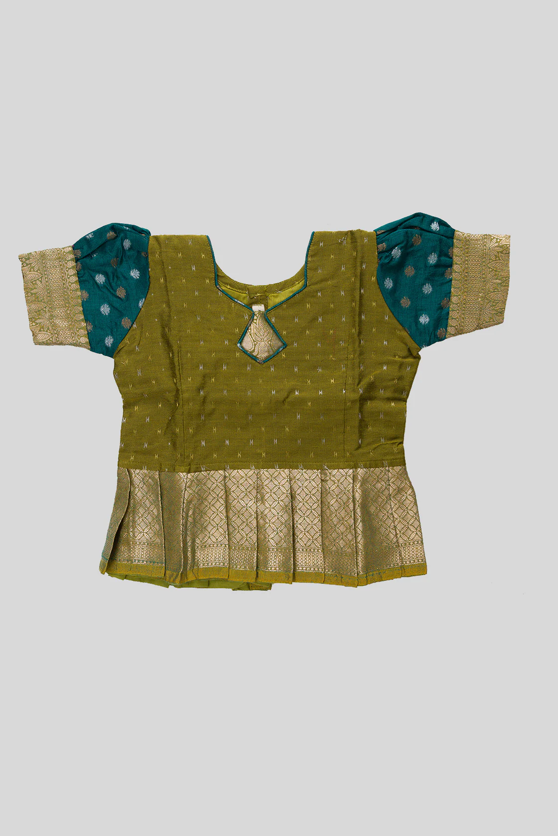 Mehandi Green Readymade Cotton Pavadai Set  | Lehanga & Blouse - Image 4