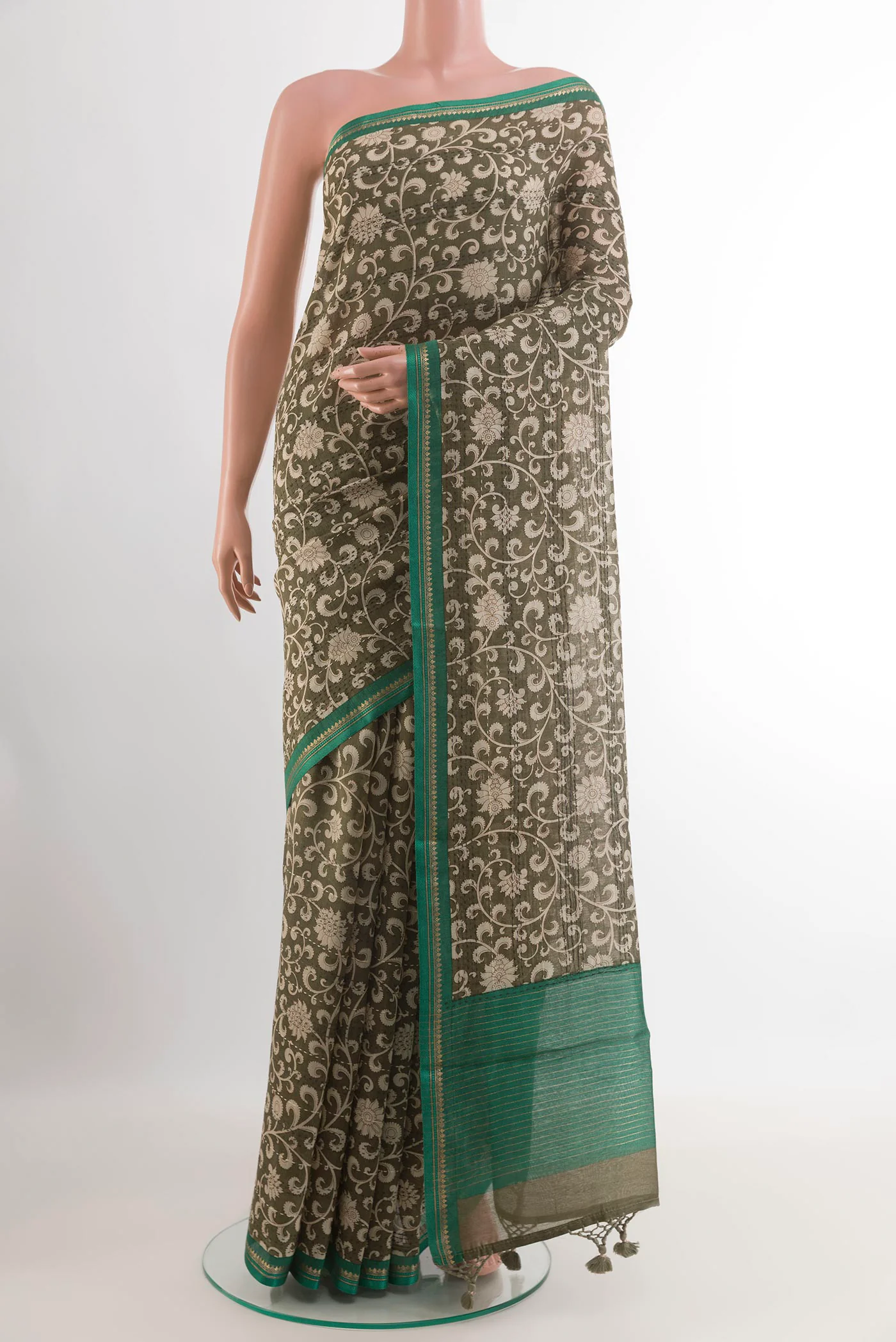 Mehandi Green Tussar Silk Saree