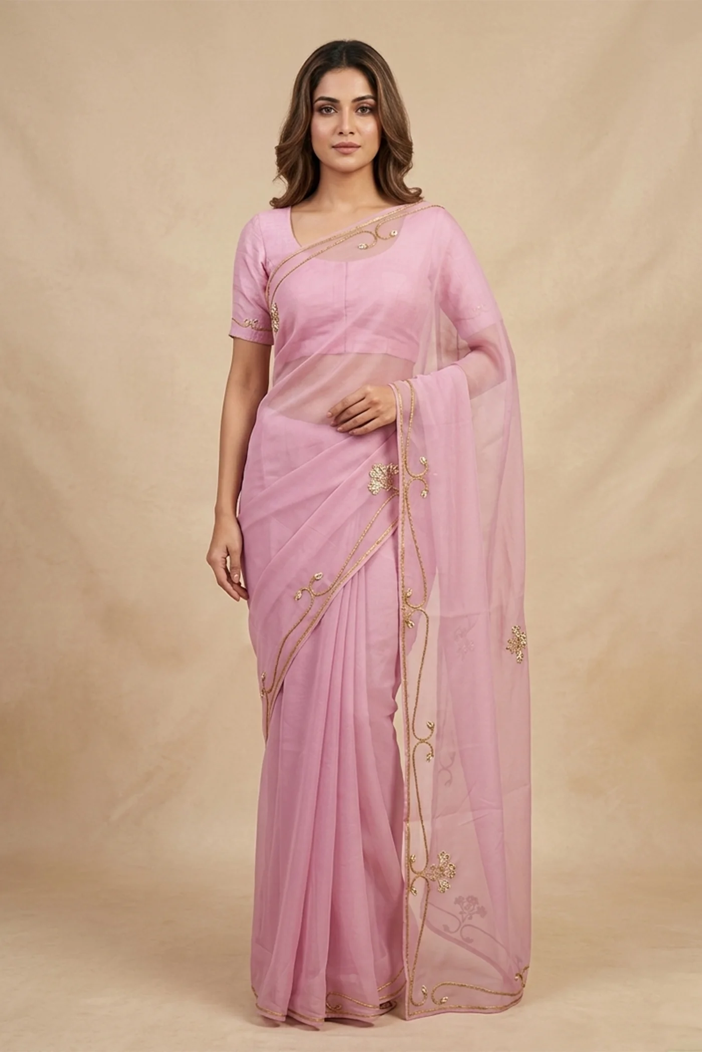Meher- Baby Pink Organza Silk Saree