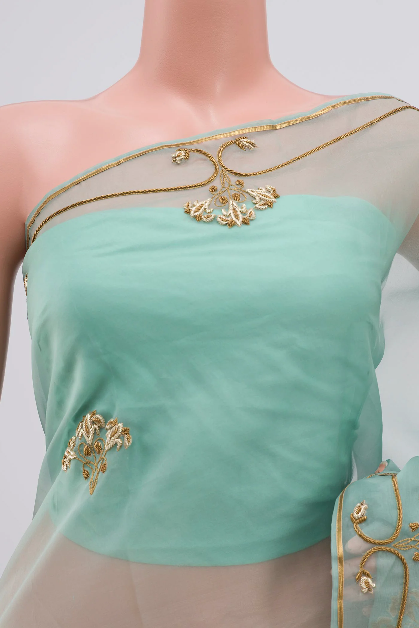 Meher- Green Organza Silk Saree - Image 3