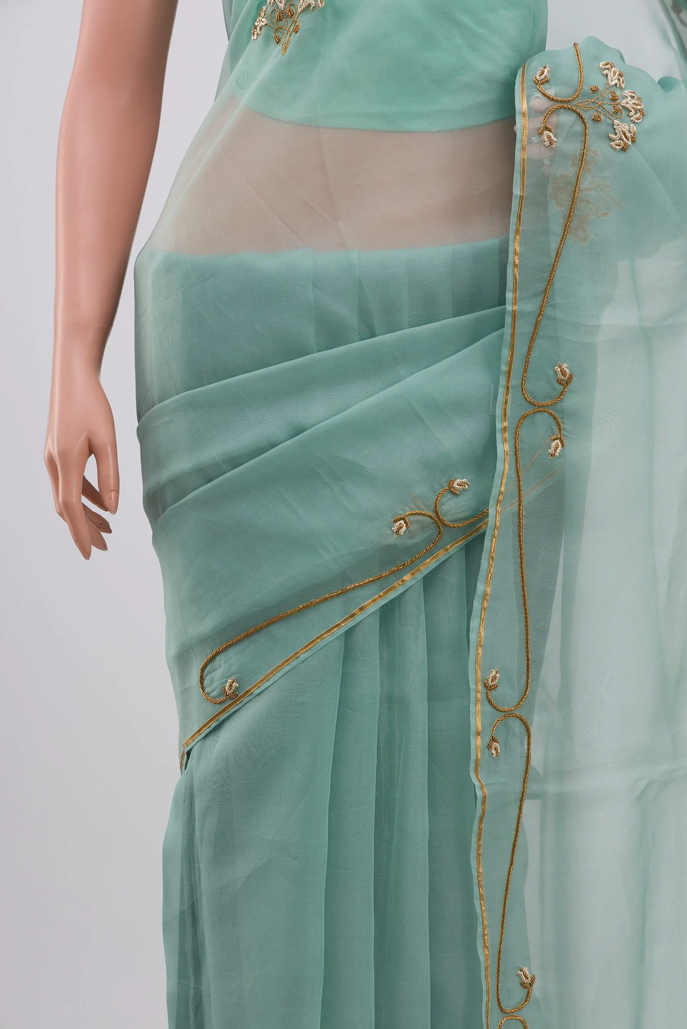 Meher- Green Organza Silk Saree - Image 4