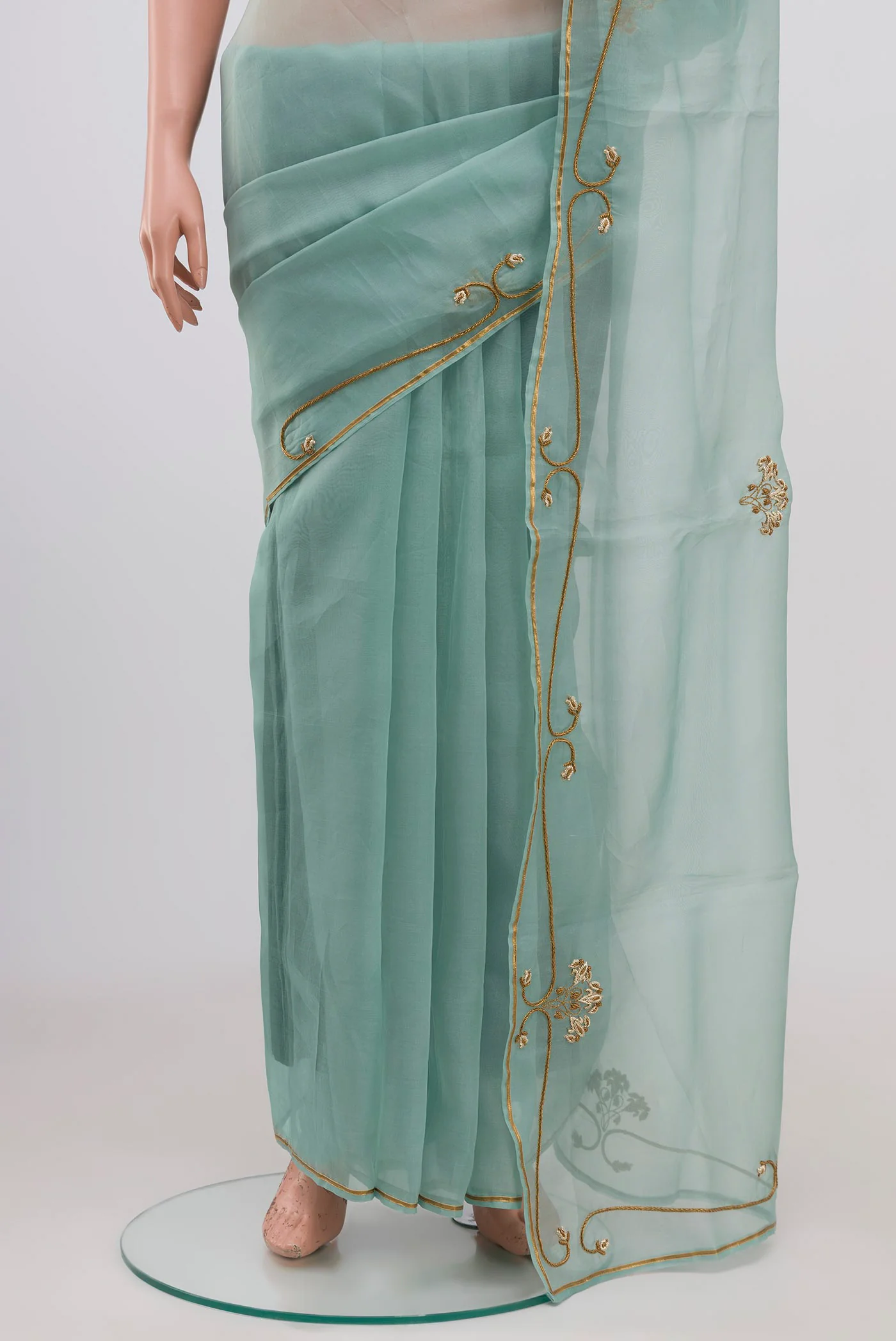 Meher- Green Organza Silk Saree - Image 5