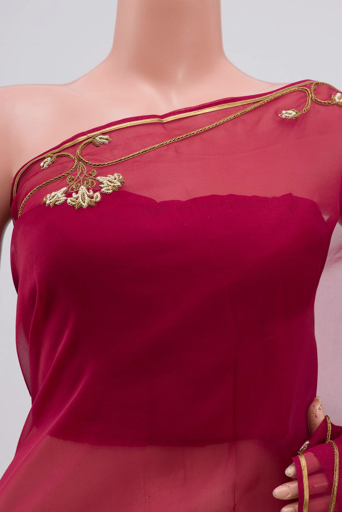 Meher- Maroon Organza Silk Saree - Image 3