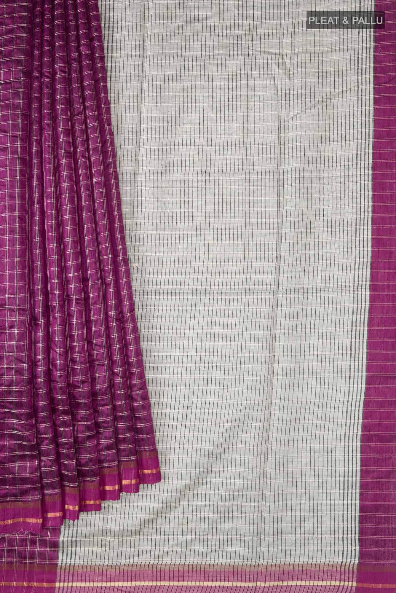 Metallic Magenta-Magenta Bhagalpuri Tussar Silk Saree - Image 3