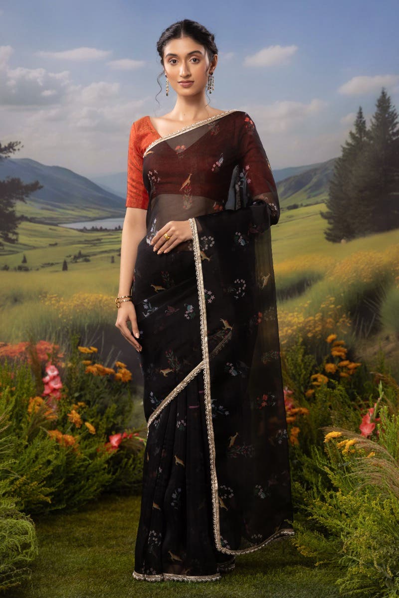 Midnight Lore-Black Pure Organza Silk Saree - Image 3