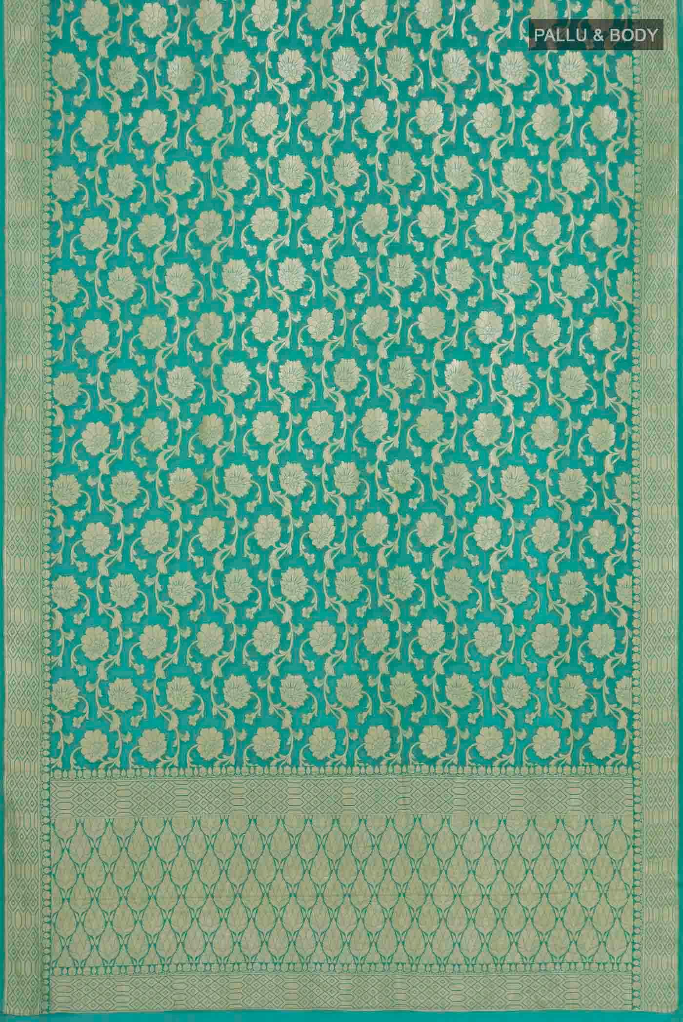 Turquoise Banarasi Georgette Saree - Image 4