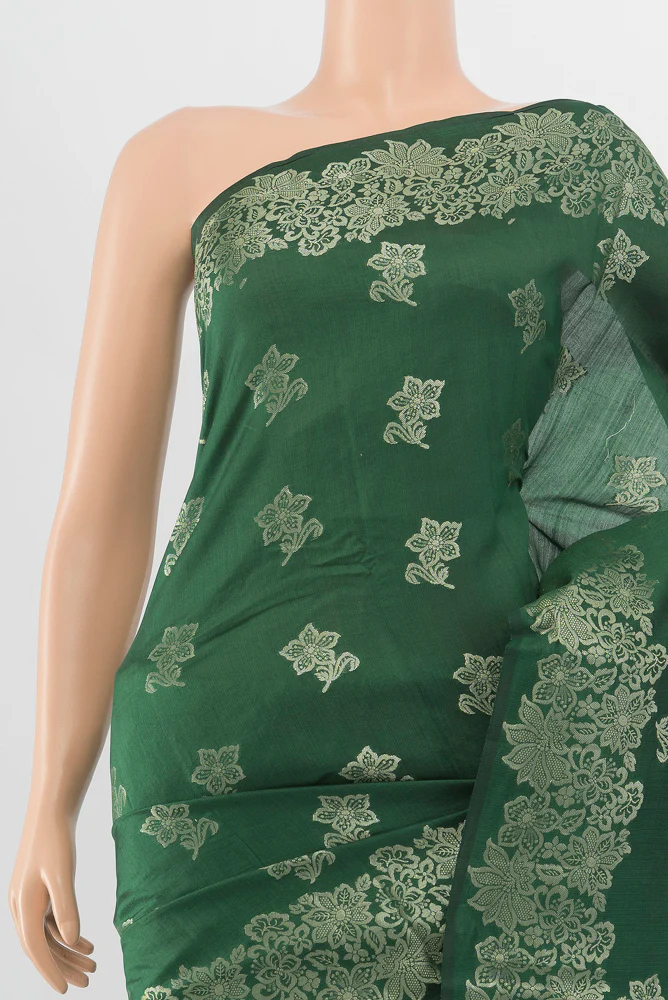 Bottle Green Banarasi Raw Silk Saree - Image 2