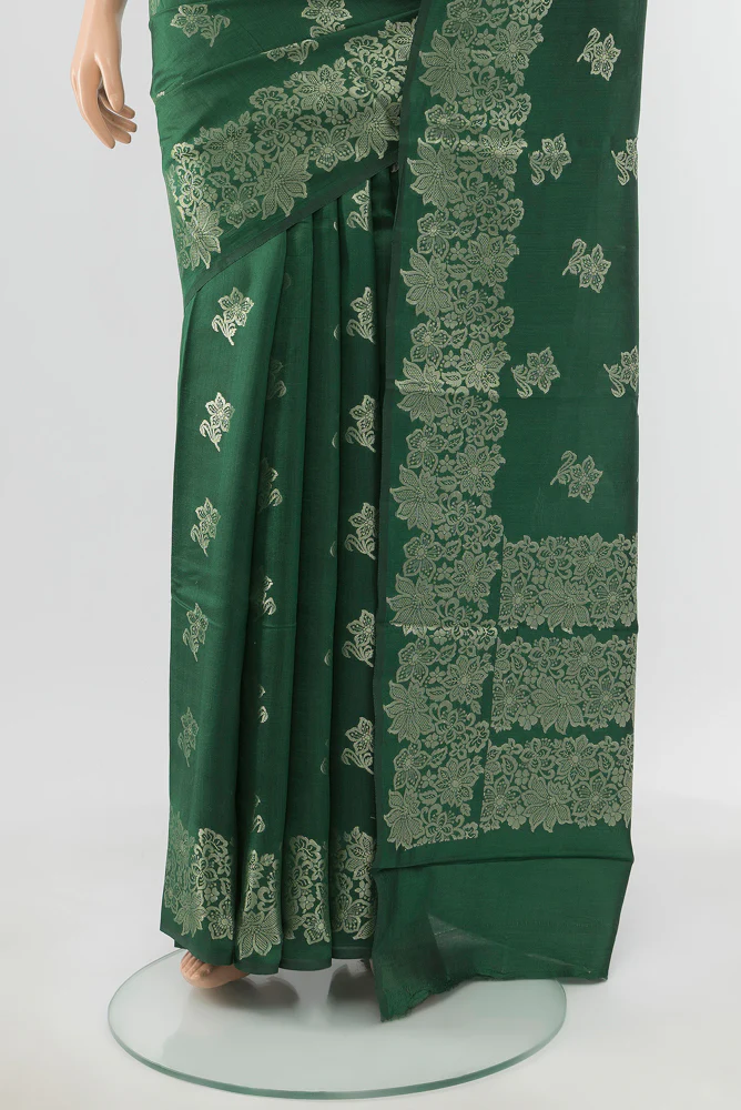 Bottle Green Banarasi Raw Silk Saree - Image 3