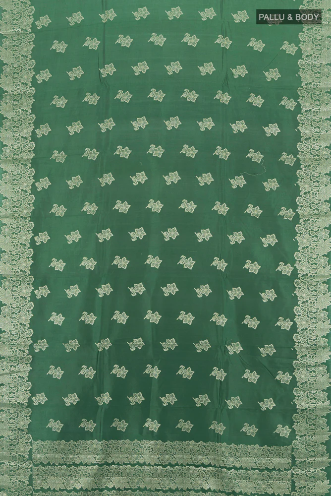 Bottle Green Banarasi Raw Silk Saree - Image 5