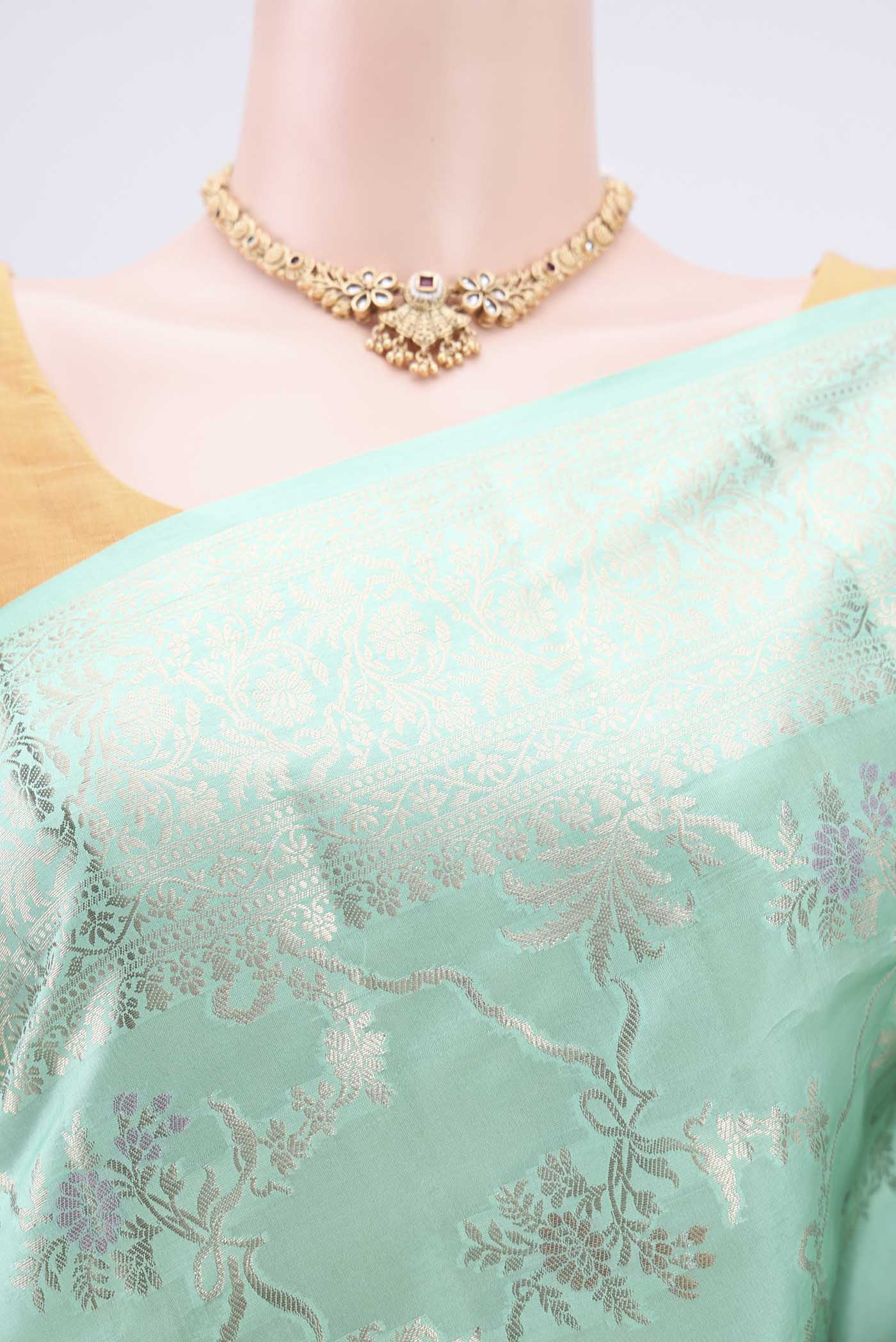 Sea Green Banarasi Raw Silk Saree - Image 2