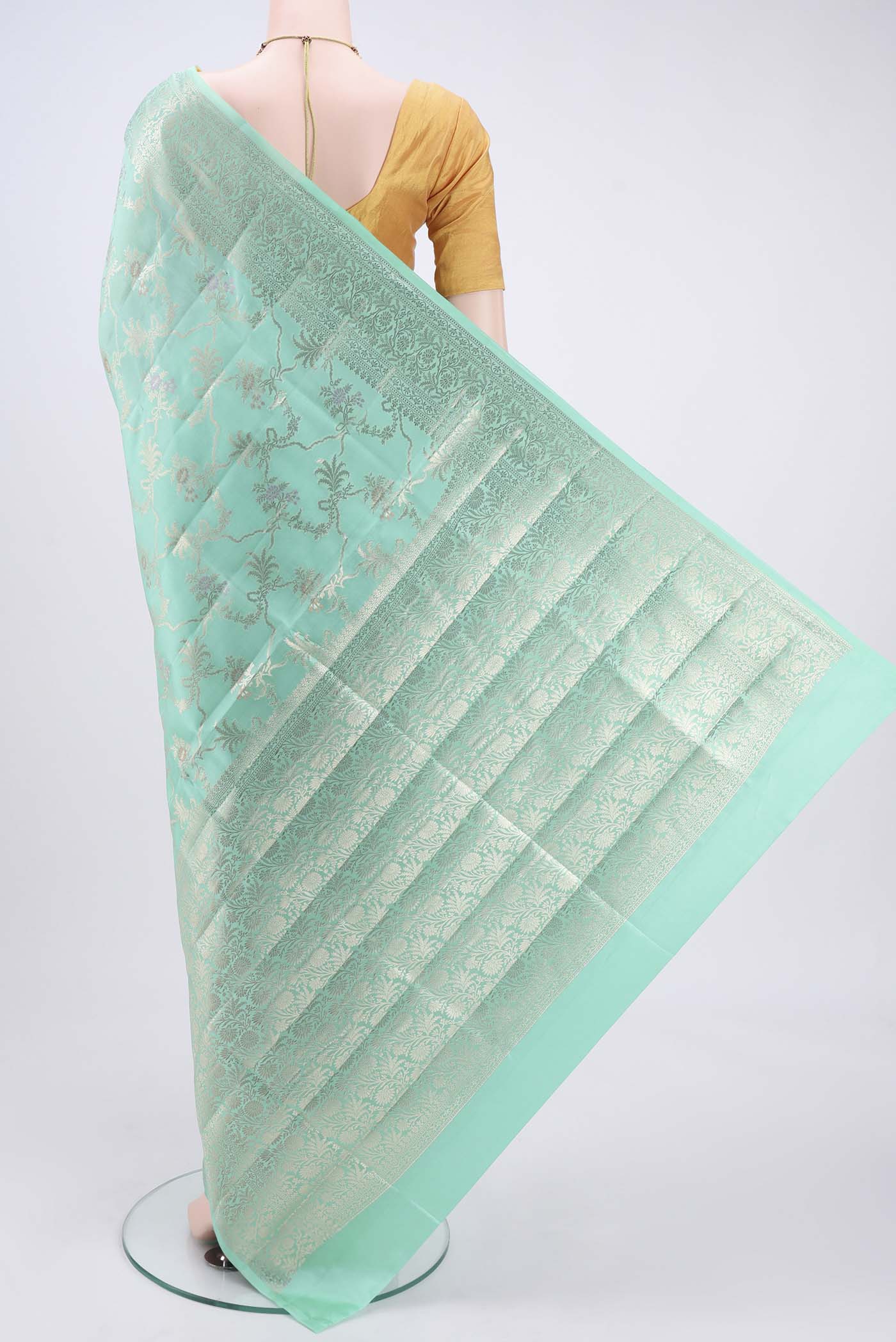 Sea Green Banarasi Raw Silk Saree - Image 3