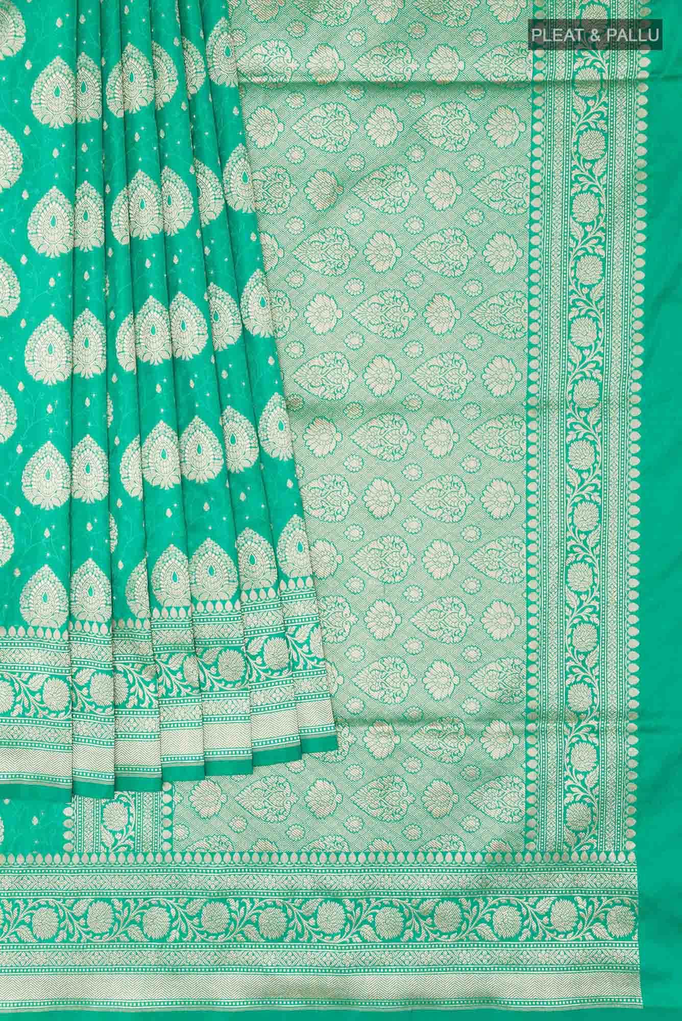 Mint Green Banarasi Silk Saree - Image 2