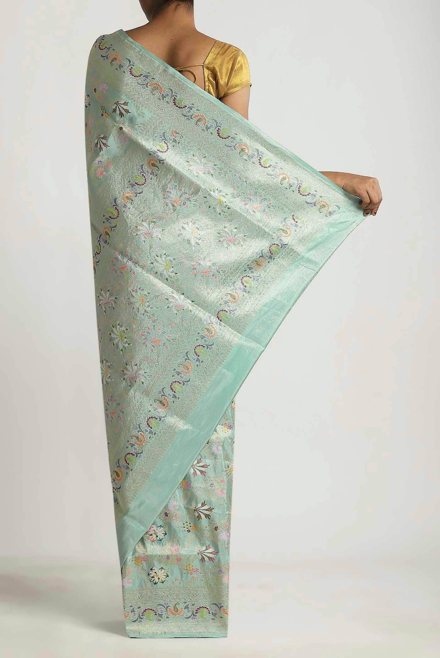 Mint Green Banarasi Tissue Silk Saree - Image 2