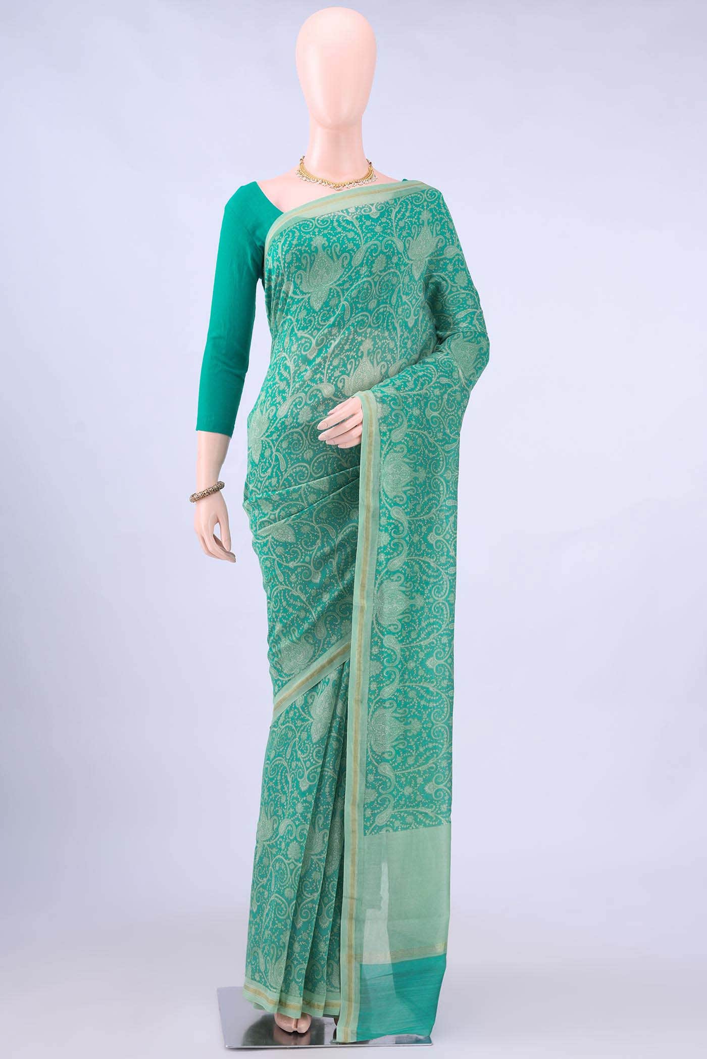 Mint Green Bengal Cotton - Tangail Saree