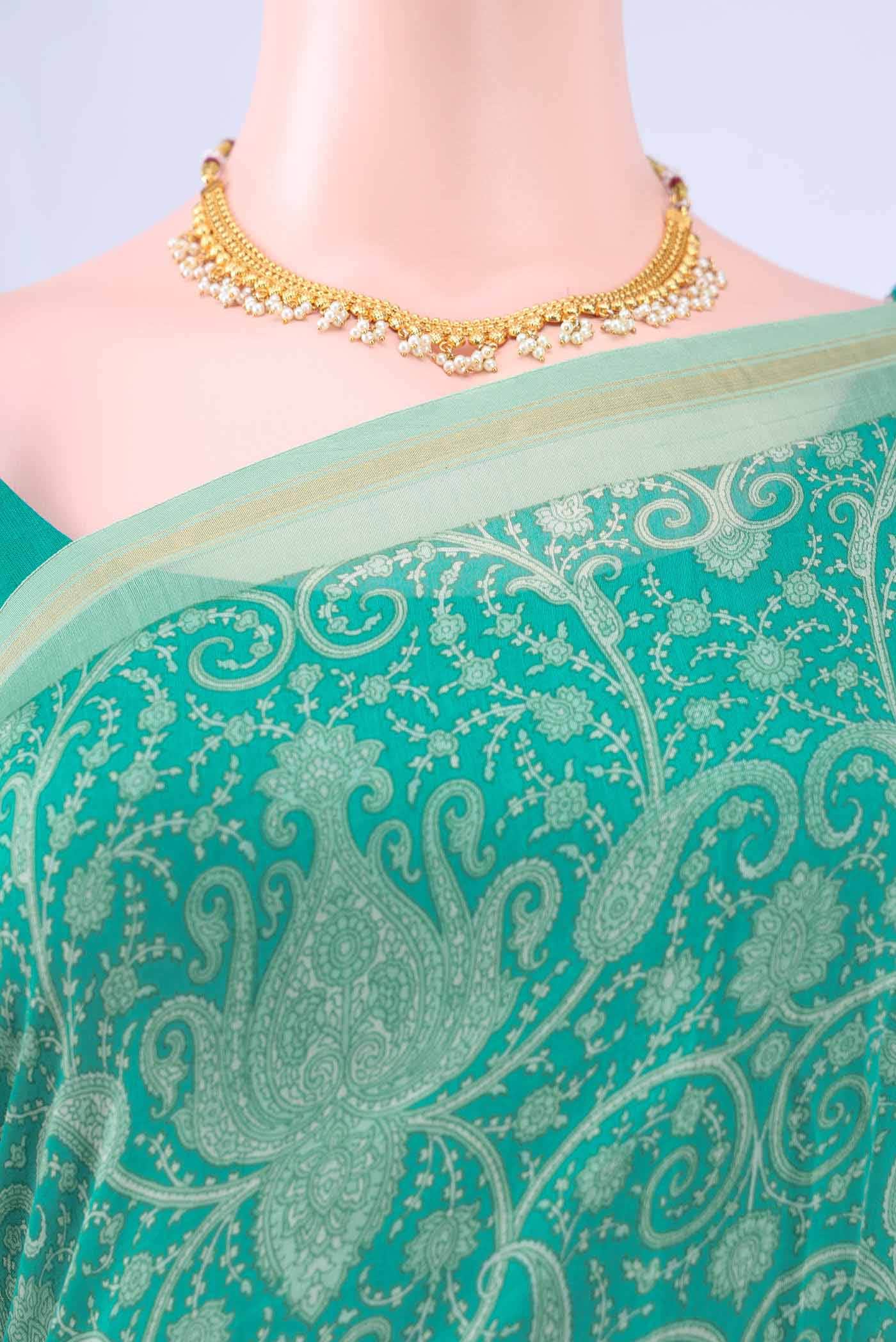 Mint Green Bengal Cotton - Tangail Saree - Image 3