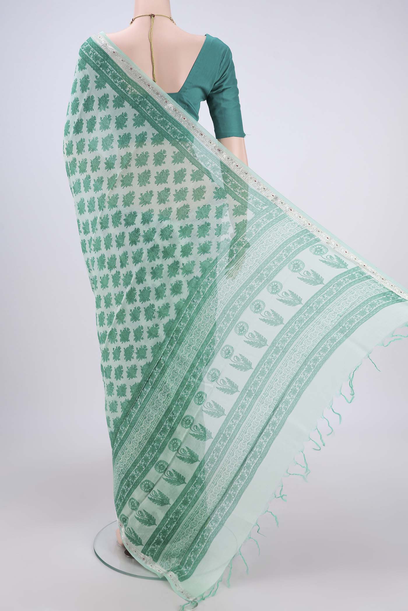 Mint Green Chanderi Silk Cotton Saree - Image 3