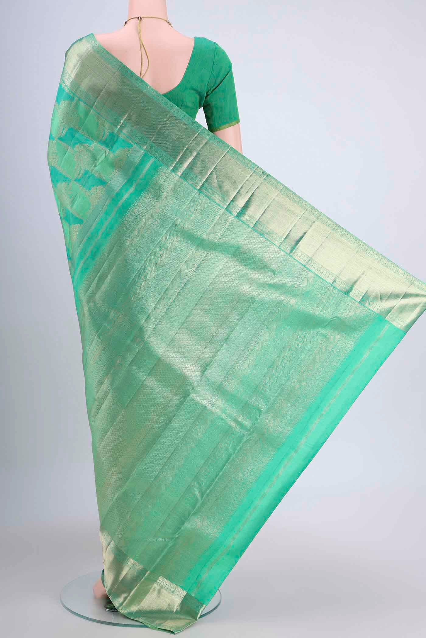 Mint Green Dual Tone Kanjivaram Saree - Image 3