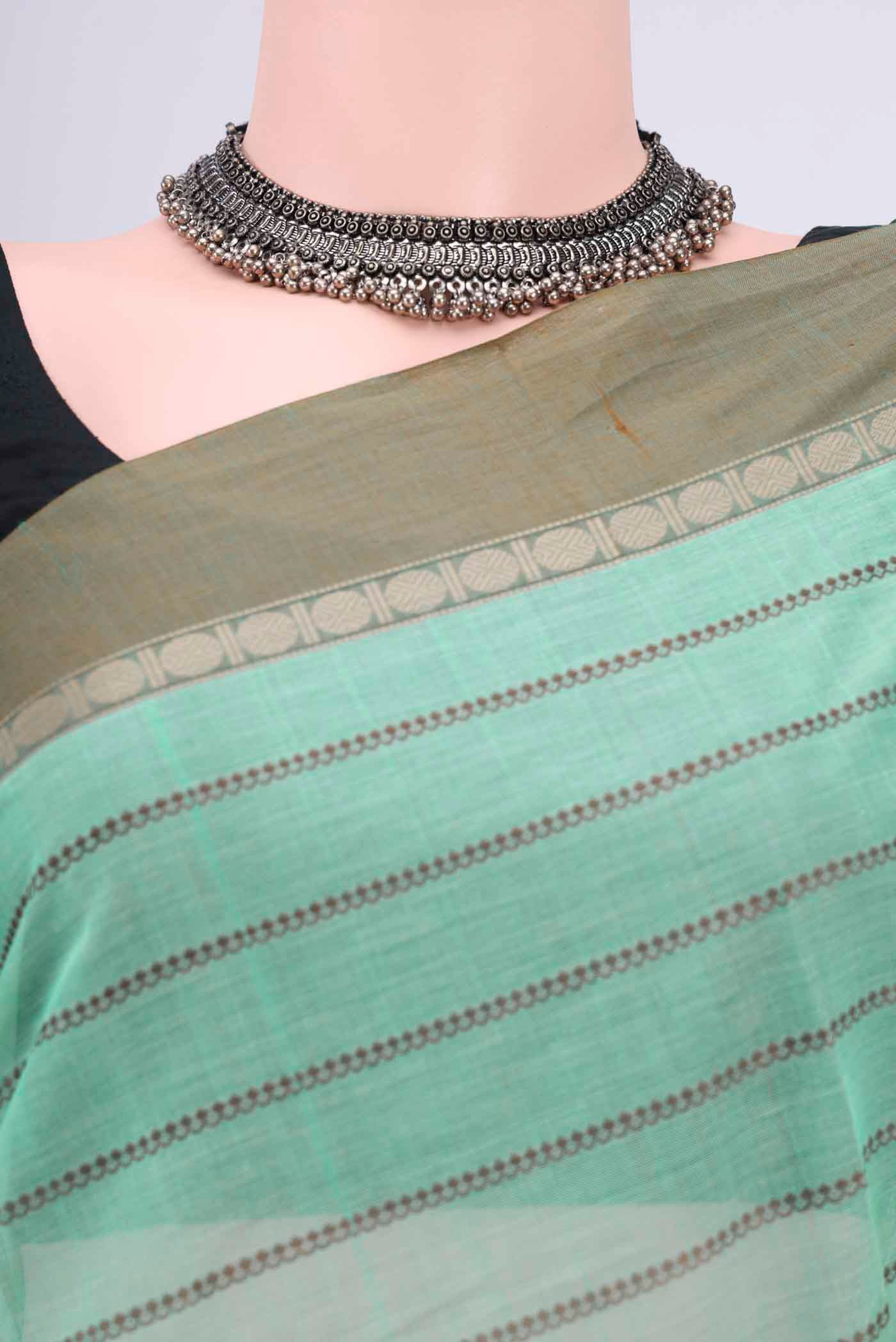 Mint Green Kanchi Cotton Saree - Image 2