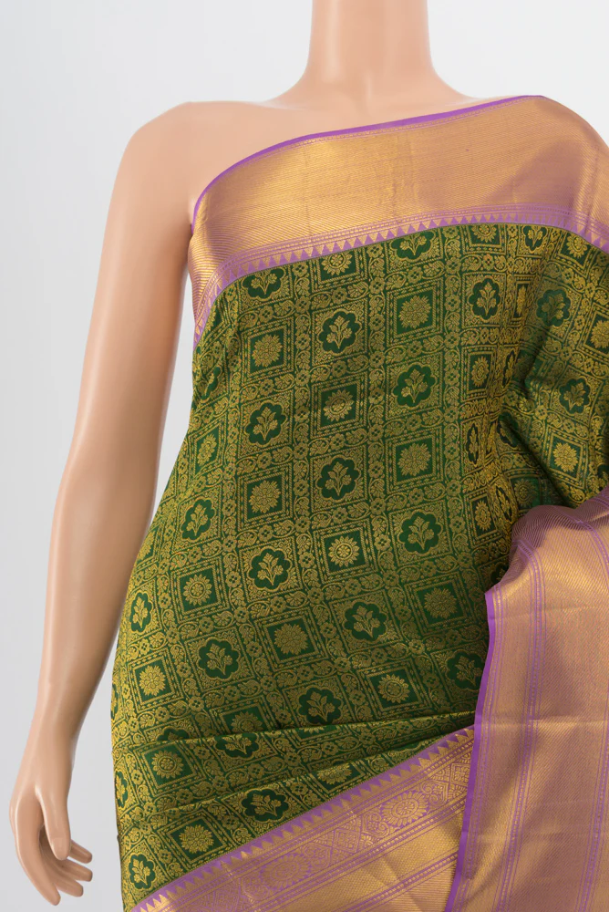Bottle Green Kanchipuram Silk Saree - Image 2