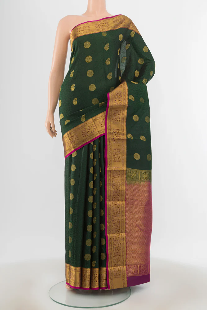 Bottle Green Kanchipuram Silk Saree