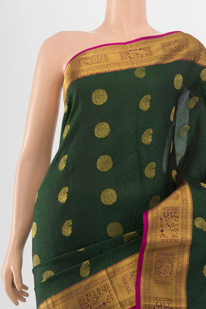 Bottle Green Kanchipuram Silk Saree - Image 2