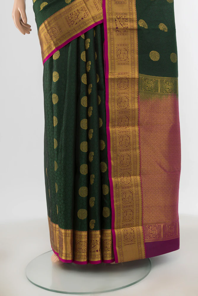 Bottle Green Kanchipuram Silk Saree - Image 3