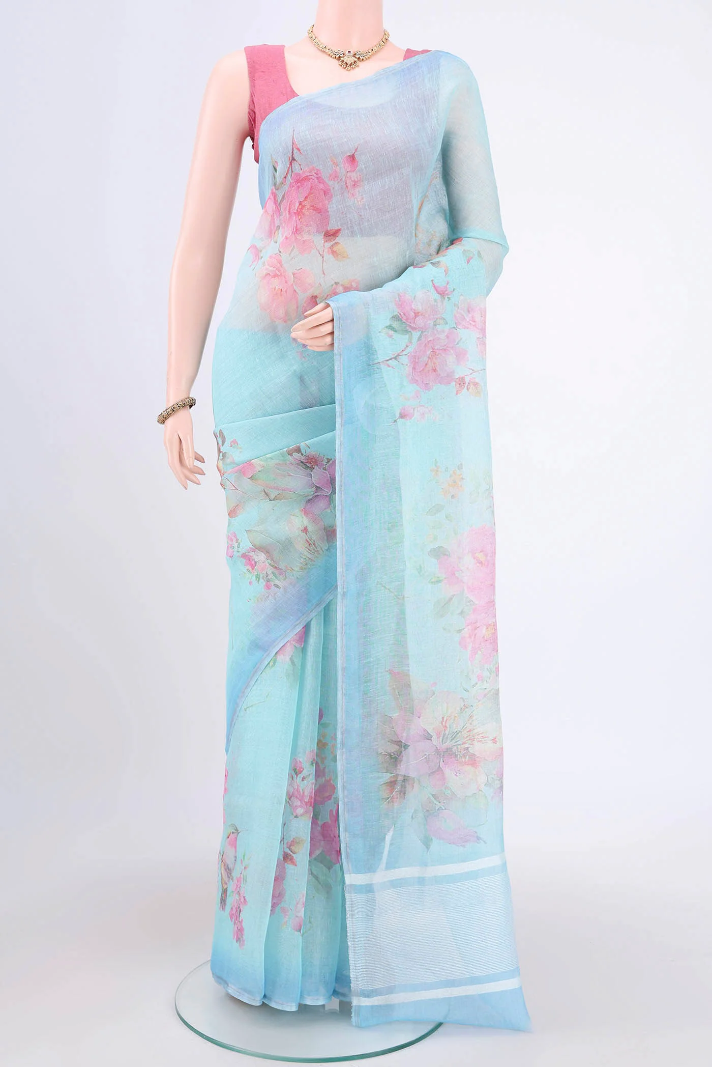 Light Blue Linen Saree