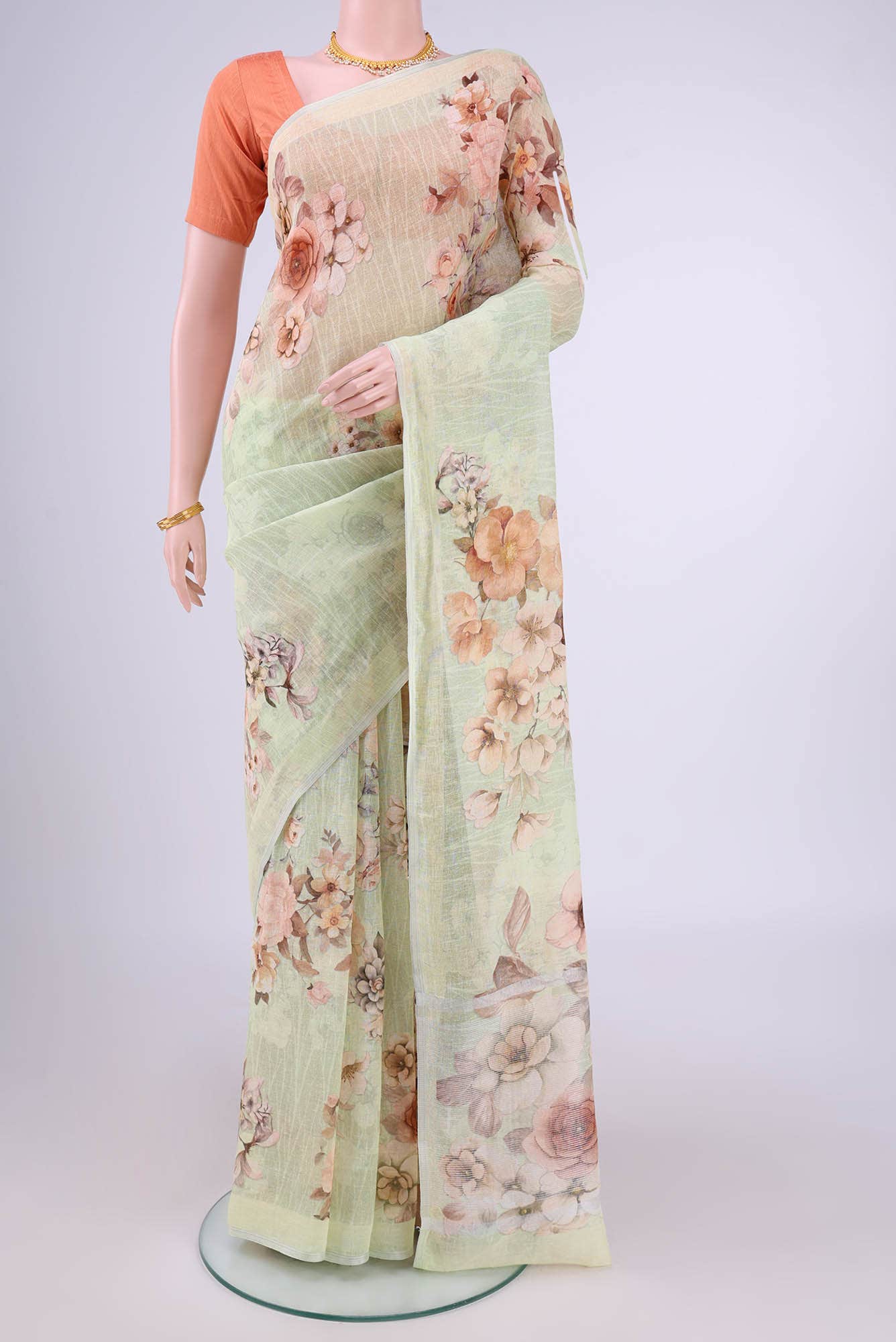 Mint Green Linen Cotton Saree