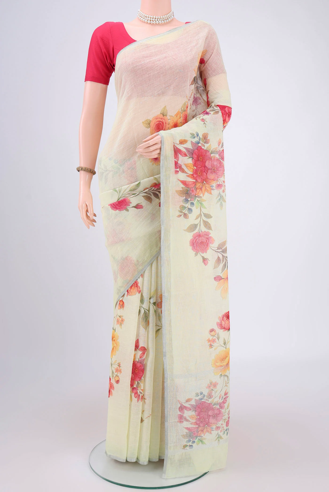 Lemon Yellow Linen Saree