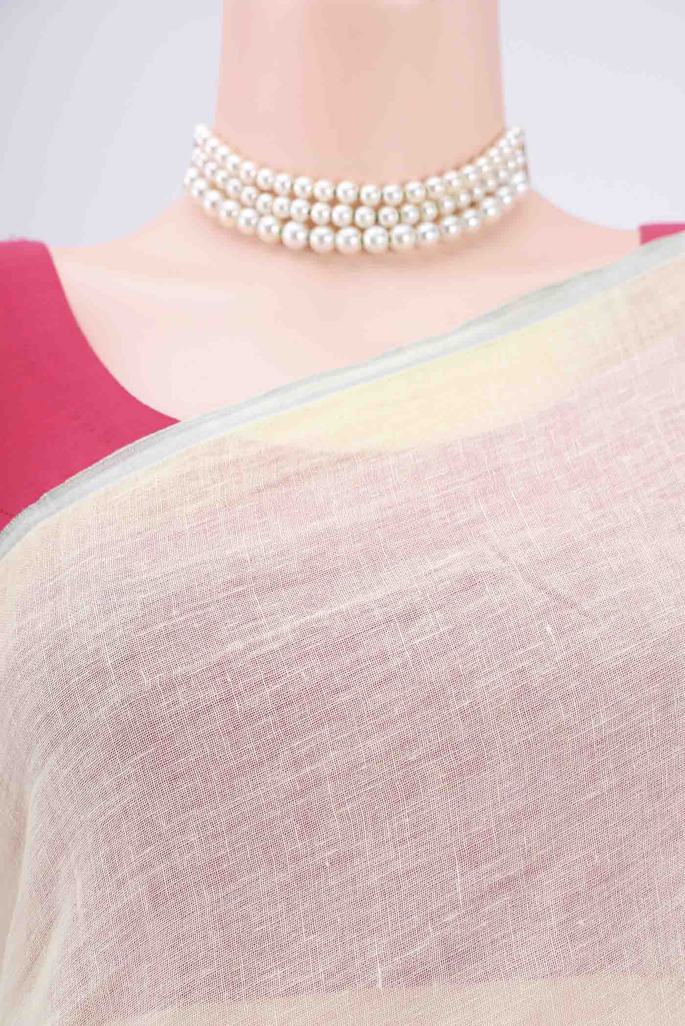 Lemon Yellow Linen Saree - Image 2
