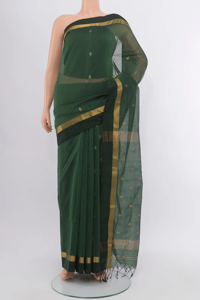 Bottle Green Maheshwari Silk Cotton Saree