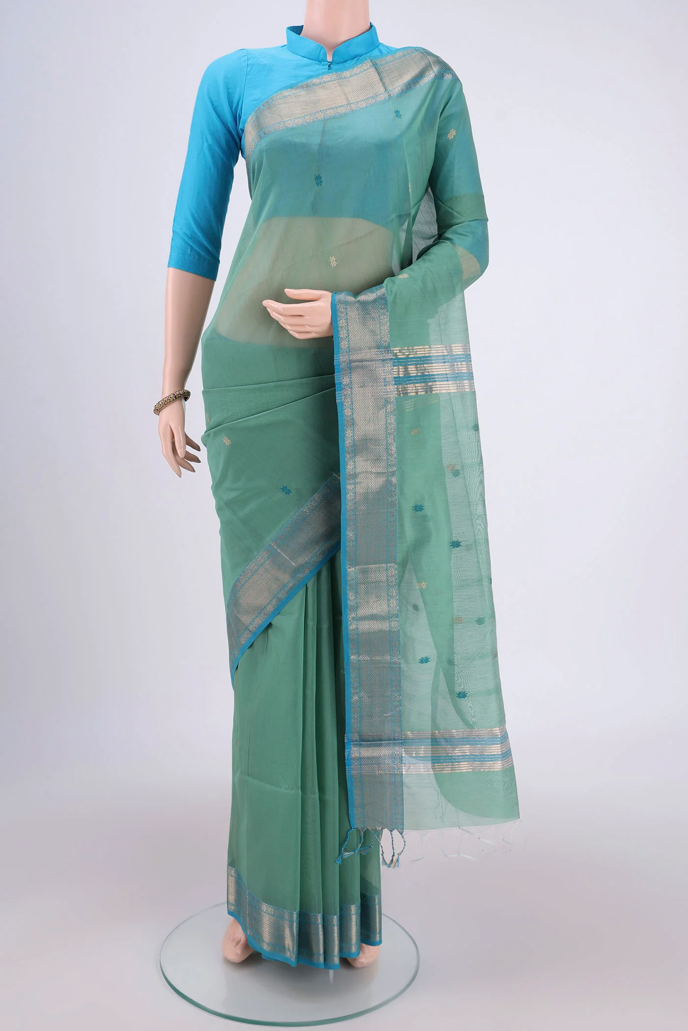 Mint Green Maheshwari Silk Cotton Saree