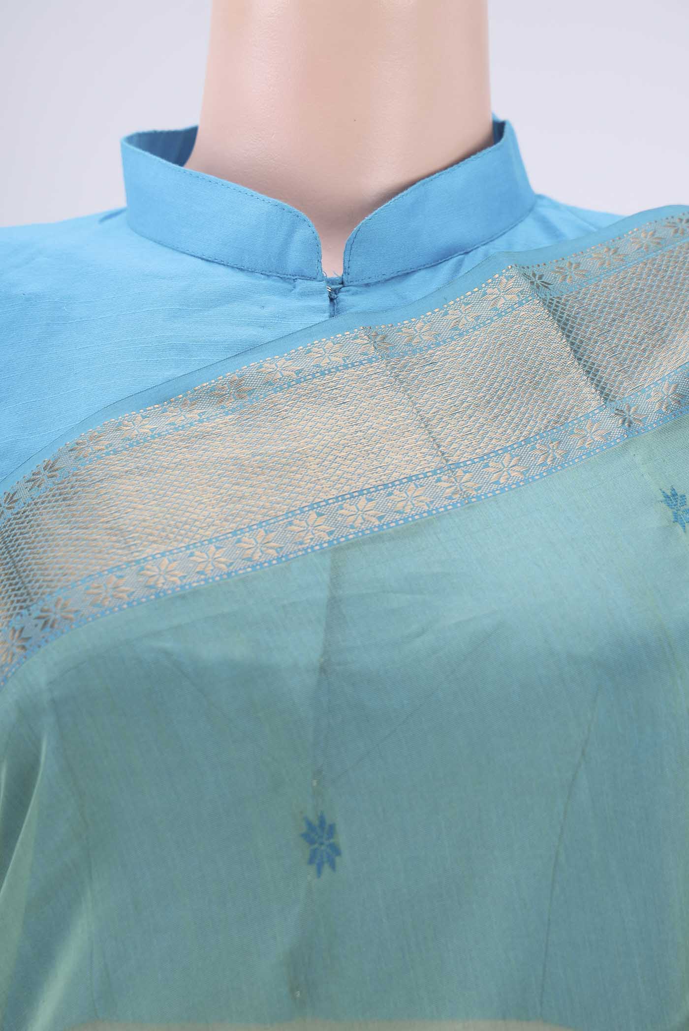 Mint Green Maheshwari Silk Cotton Saree - Image 2