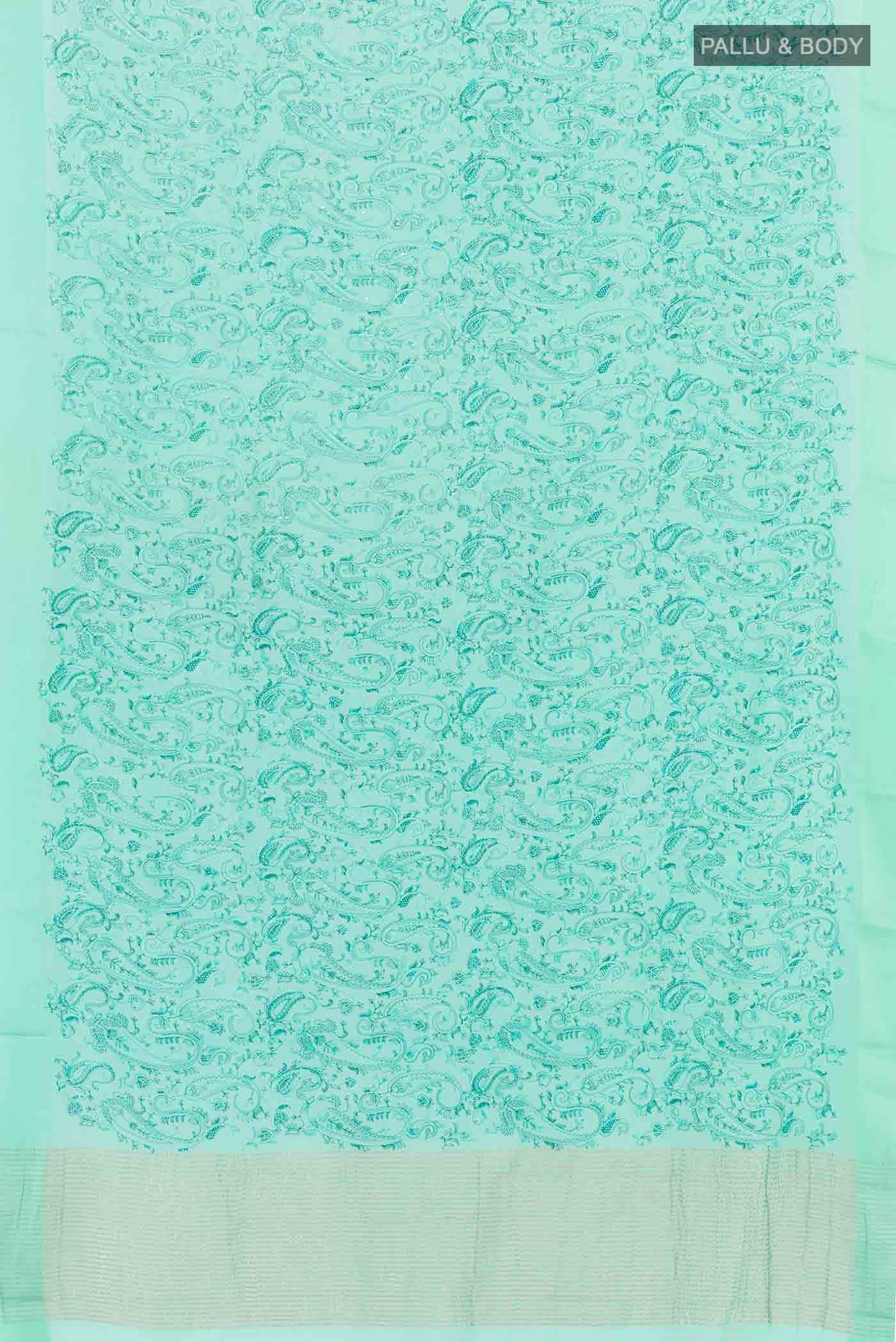 Turquoise Mysore Chiffon Saree - Image 3