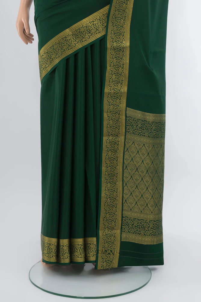 Bottle Green Mysore Crepe Saree - Image 3