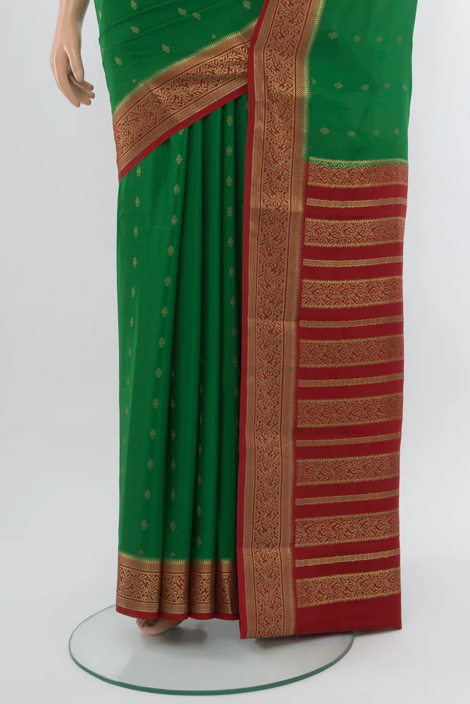 Green Mysore Crepe Saree - Image 3