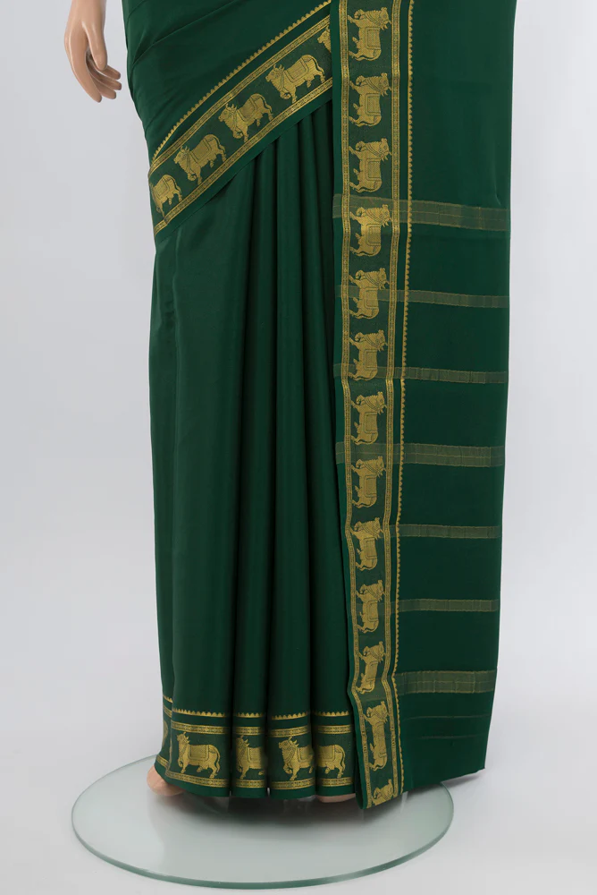 Bottle Green Mysore Crepe Saree - Image 3