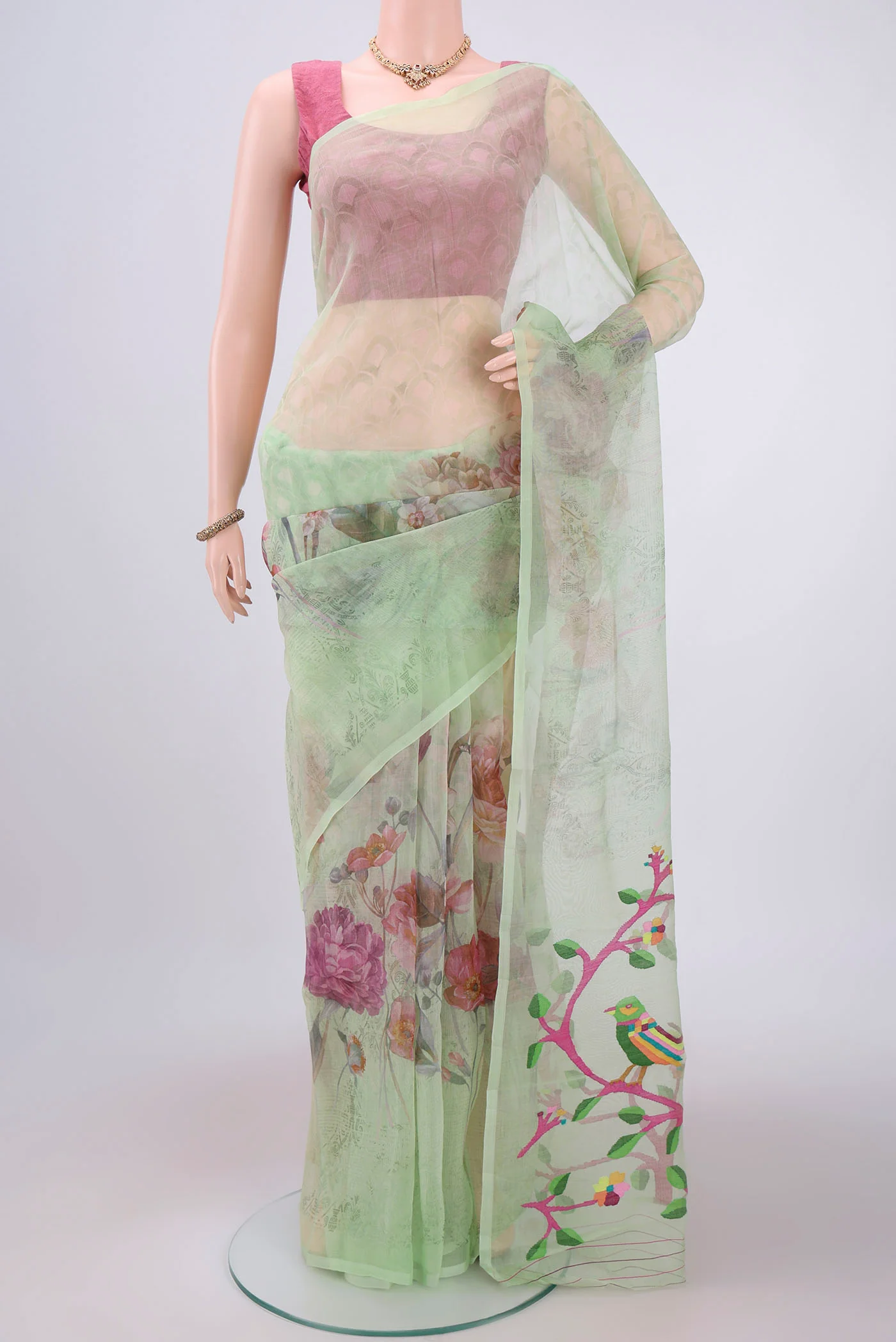 Mint Green Organza Silk Saree