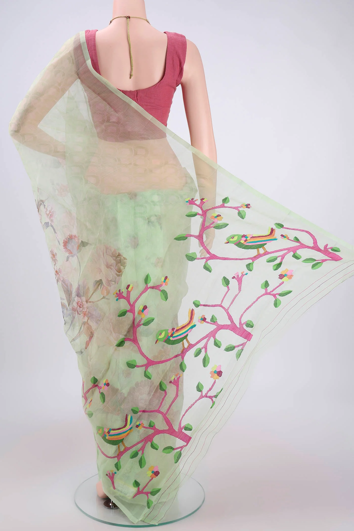 Mint Green Organza Silk Saree - Image 3