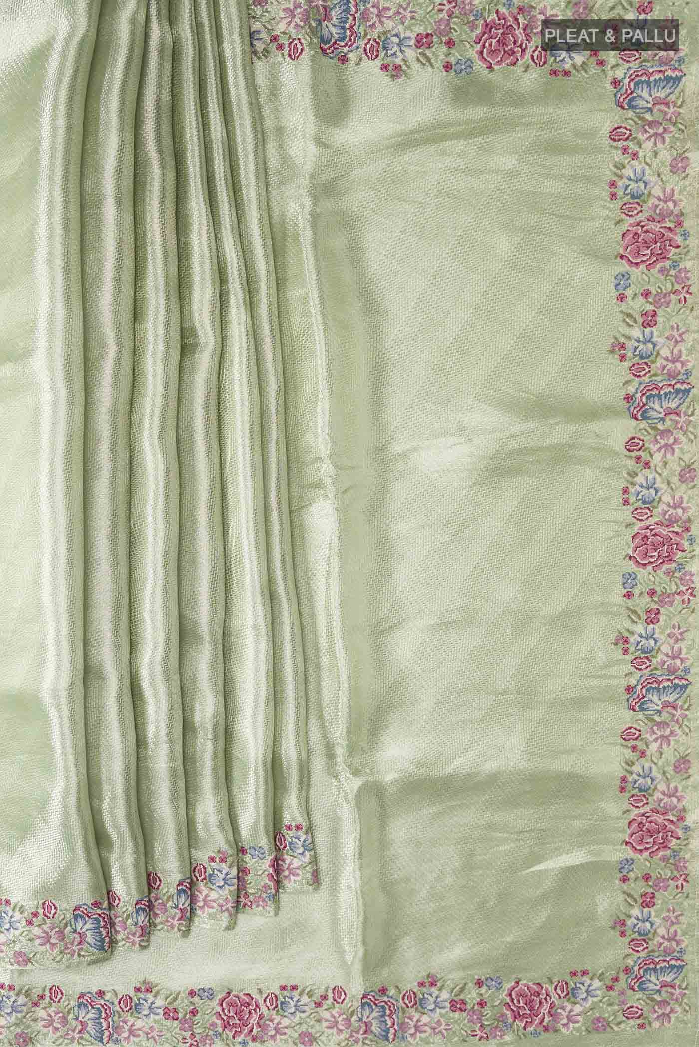 Mint Green Tissue Silk Saree - Image 4