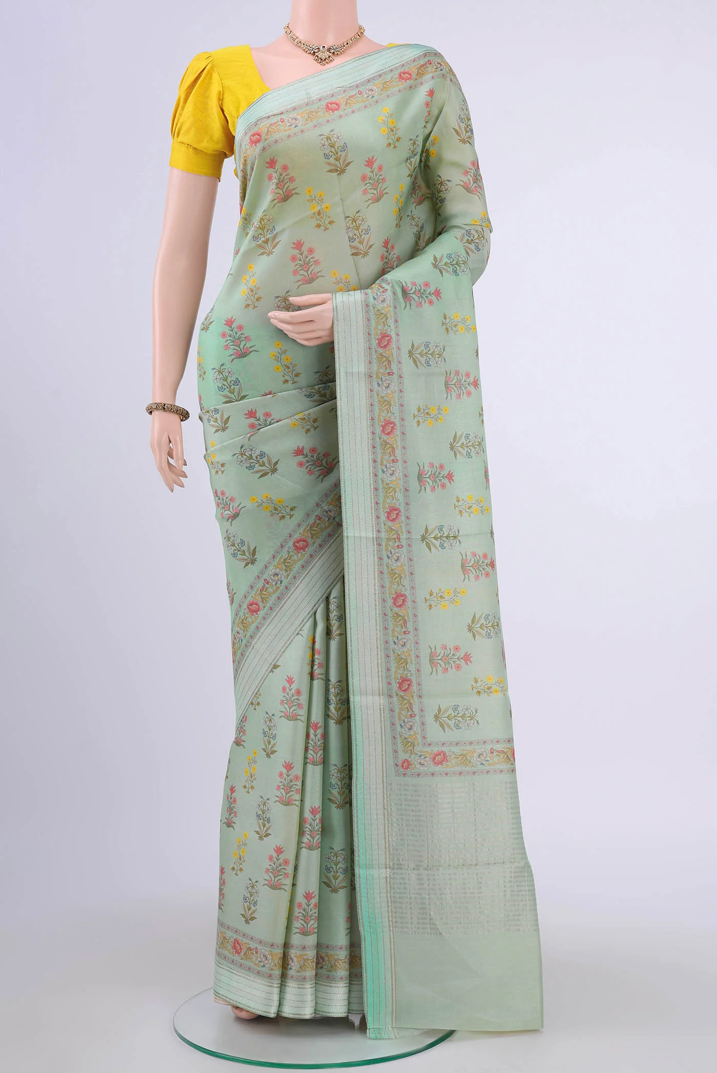Mint Green Tussar Silk Saree