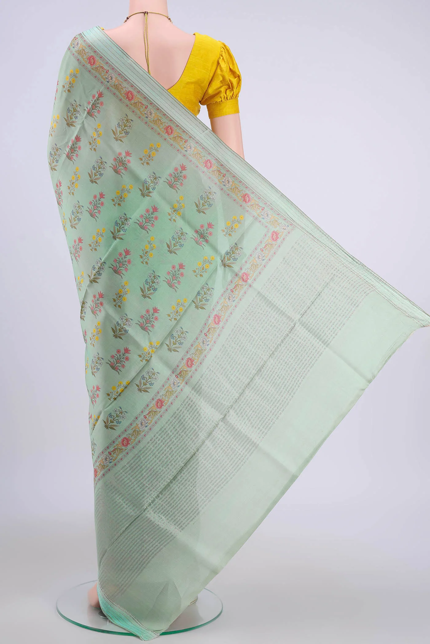 Mint Green Tussar Silk Saree - Image 3