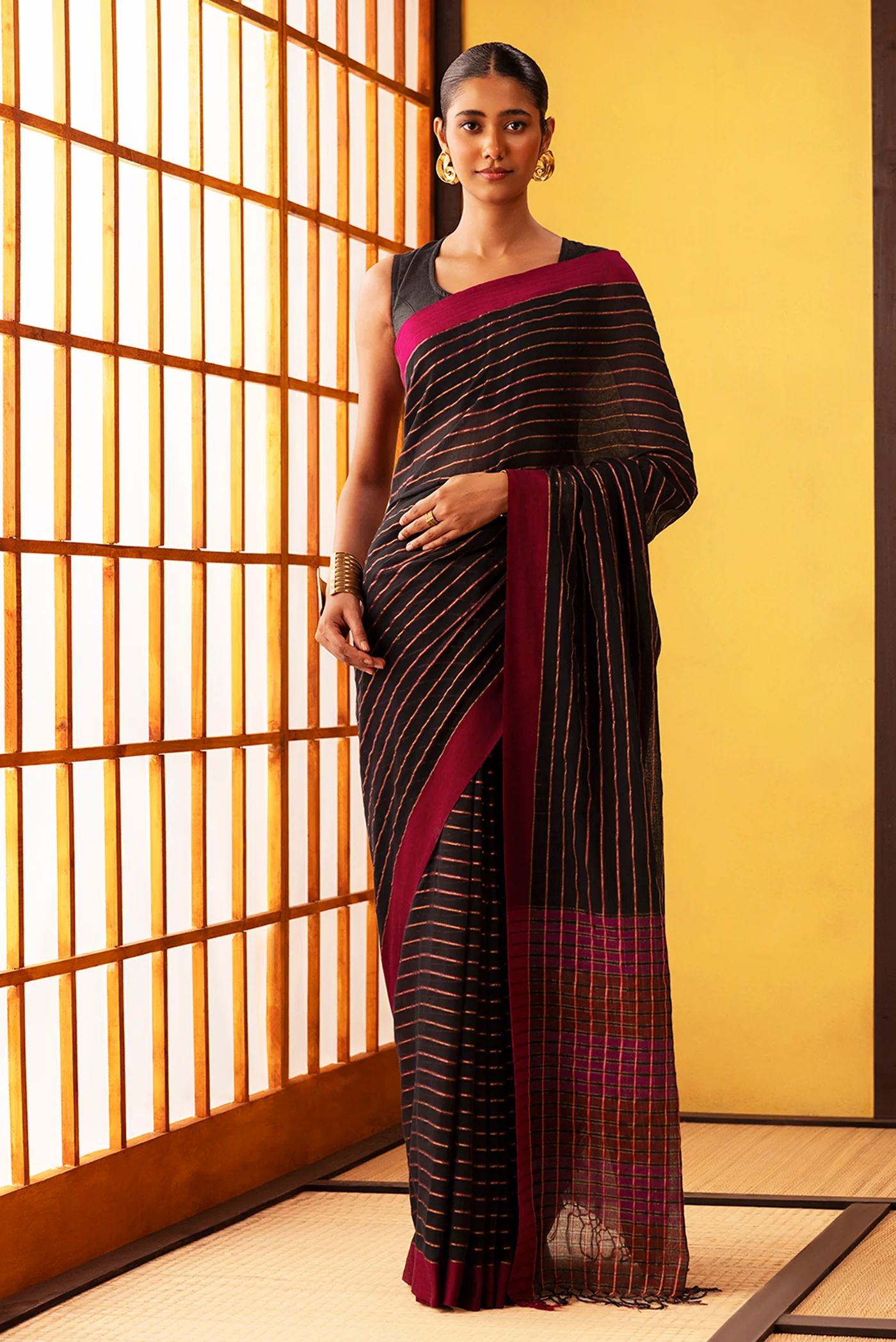 Mishri-Black Cotton Saree - Image 2