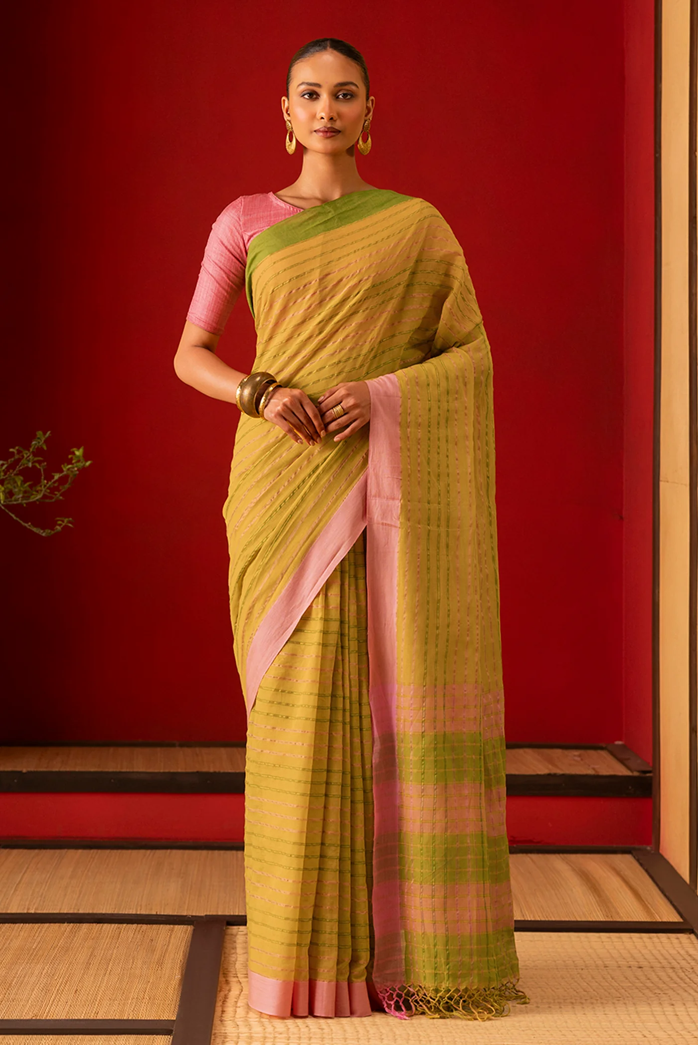 Mishri-Mustard Yellow Cotton Saree - Image 2
