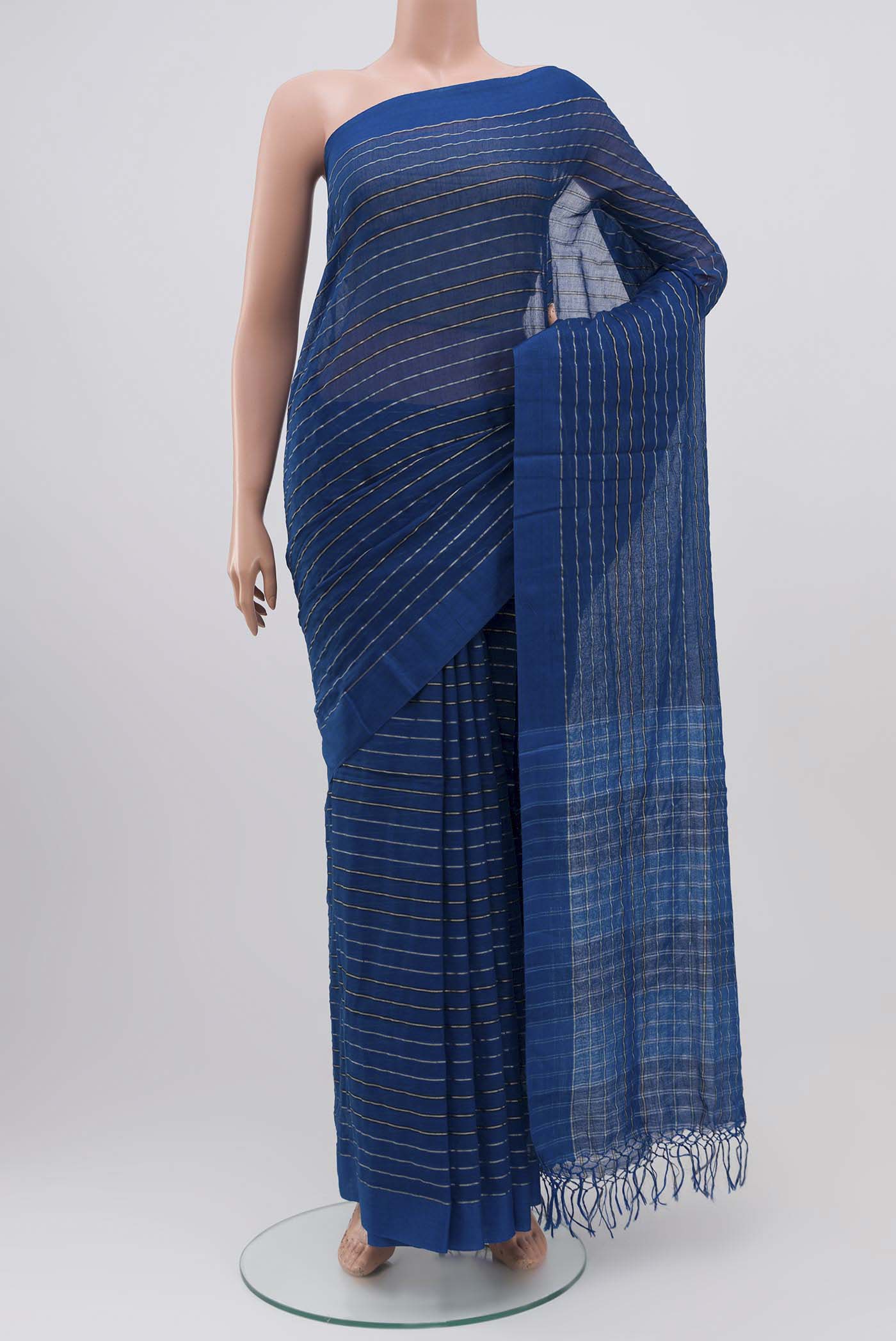 Mishri-Navy Blue Cotton Saree - Image 2