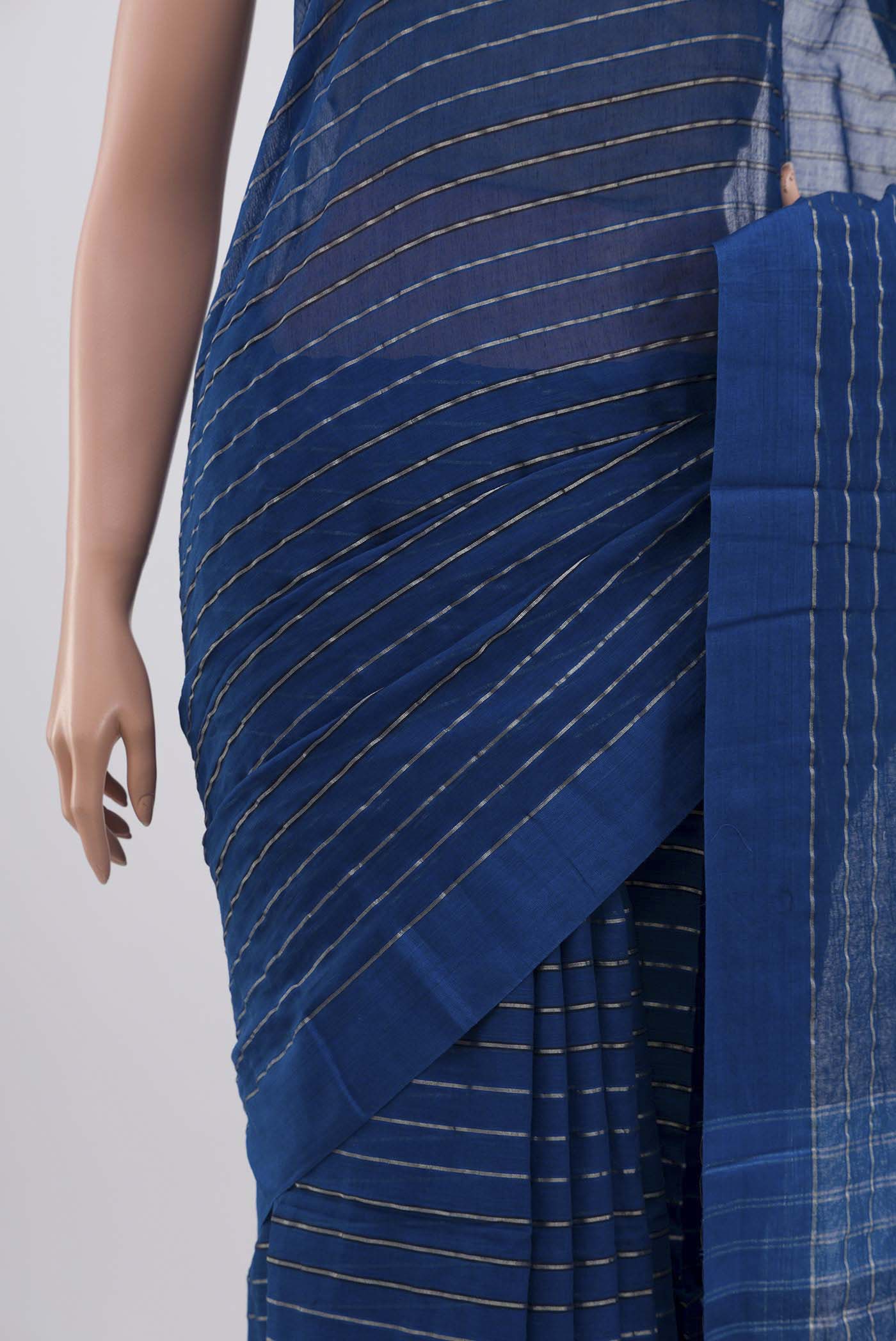 Mishri-Navy Blue Cotton Saree - Image 4