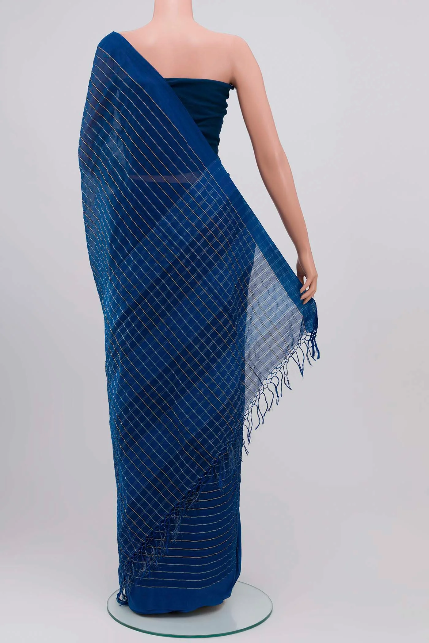 Mishri-Navy Blue Cotton Saree - Image 5